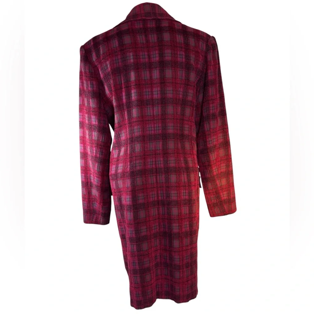 Burgundy Plaid Chenille Mix Double Breasted Coat Size S Dark Academia He… - Picture 5 of 9